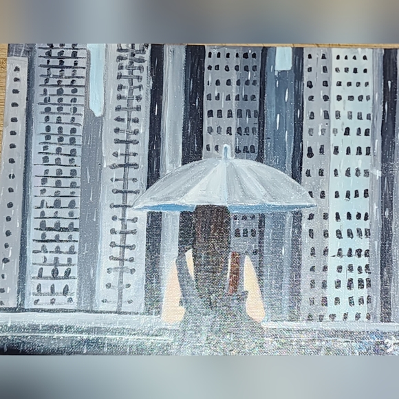 Original Unframed Acrylic Painting Of Women In Rain On 8x10 Canvas Board - Picture 8 of 8